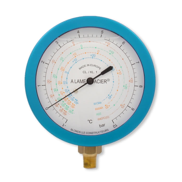 Blondelle ND-Manometer 80mm 1/8 NPT unten -1 – 10bar für R134a R404A