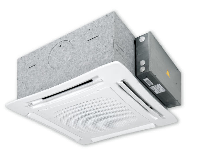 MTA Deckenkassette MTCWE 14 EC mit Blende, 3-Wege-Ventil und Kondensatpumpemontiert